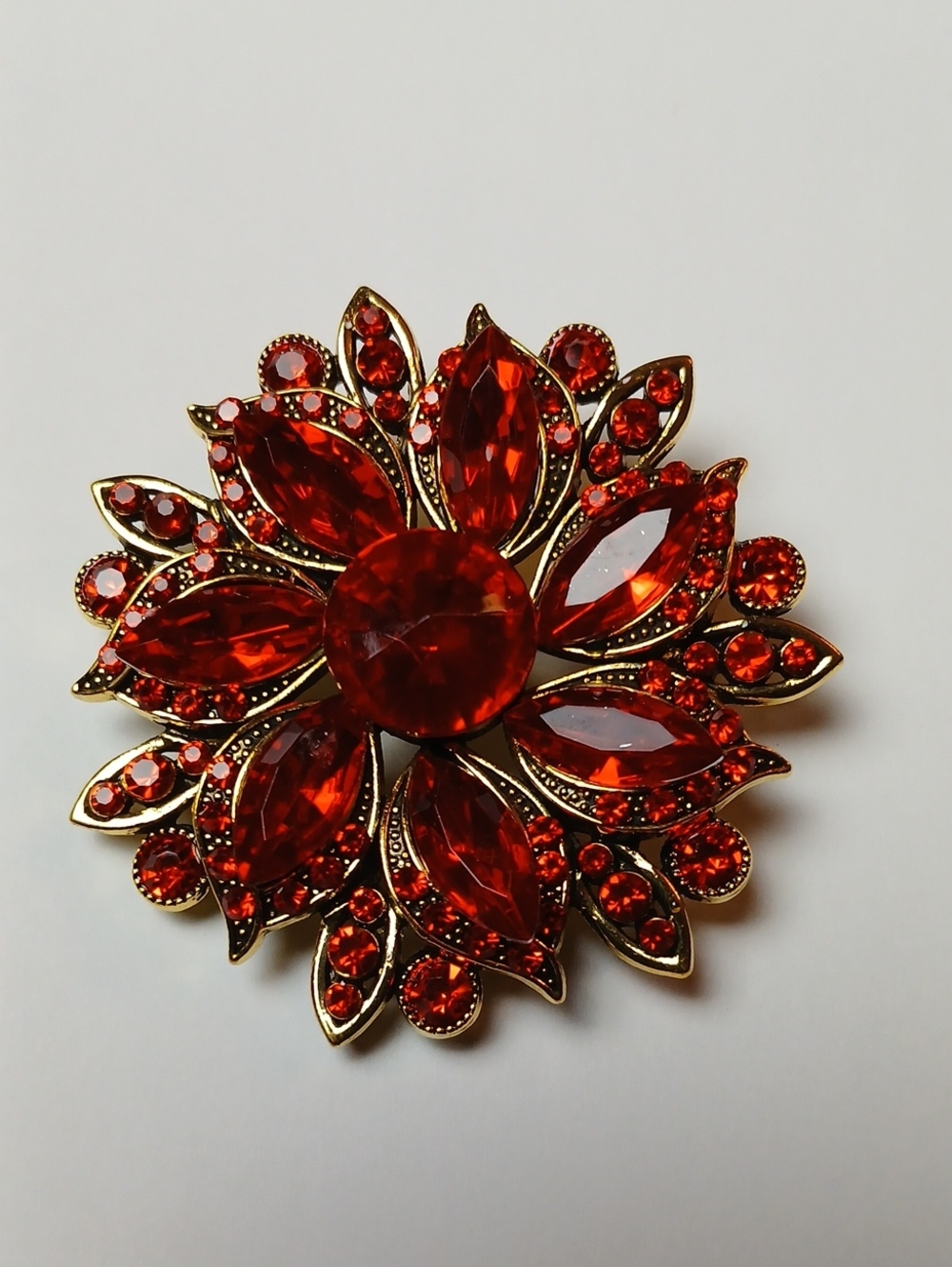 Hand Crafted Red Crystal Floral Statement Brooch